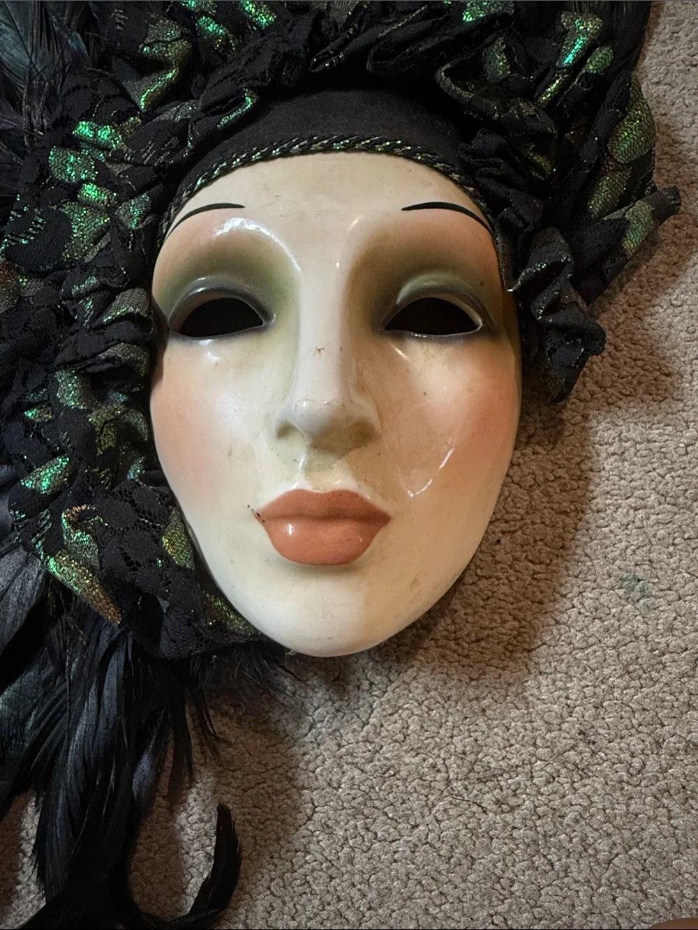 Beautiful Feathered Clay Art Mask Made in USA